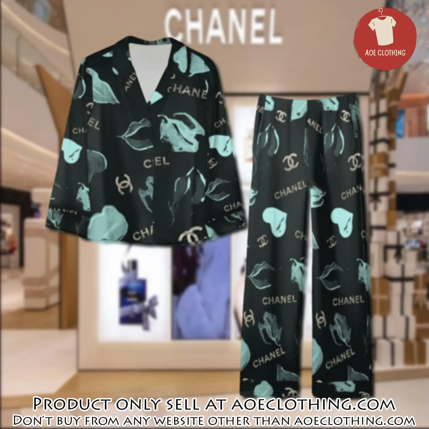 Trending luxury chanel satin pajama set pjs1040 aoe2604723